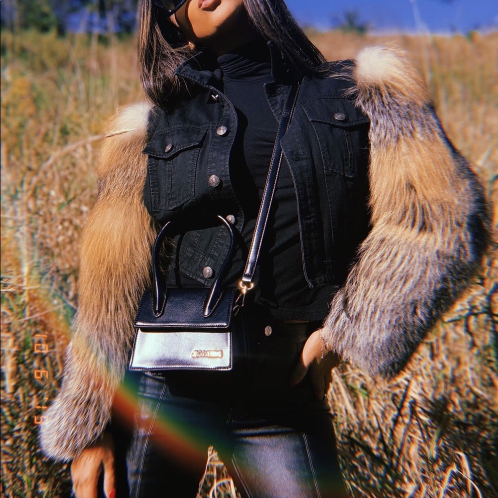 Cinq a sept jacket with fox fur sleeves